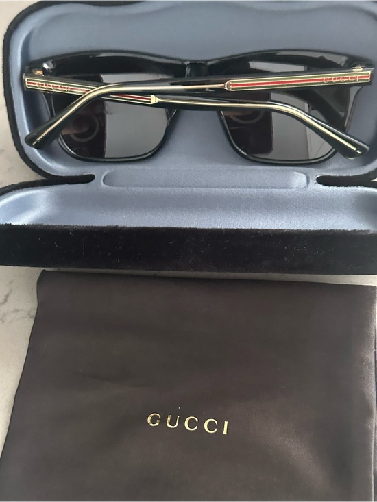 Gucci Other - Gucci Men’s Black Sunglasses with Gold and Red-Green Stripe Accents